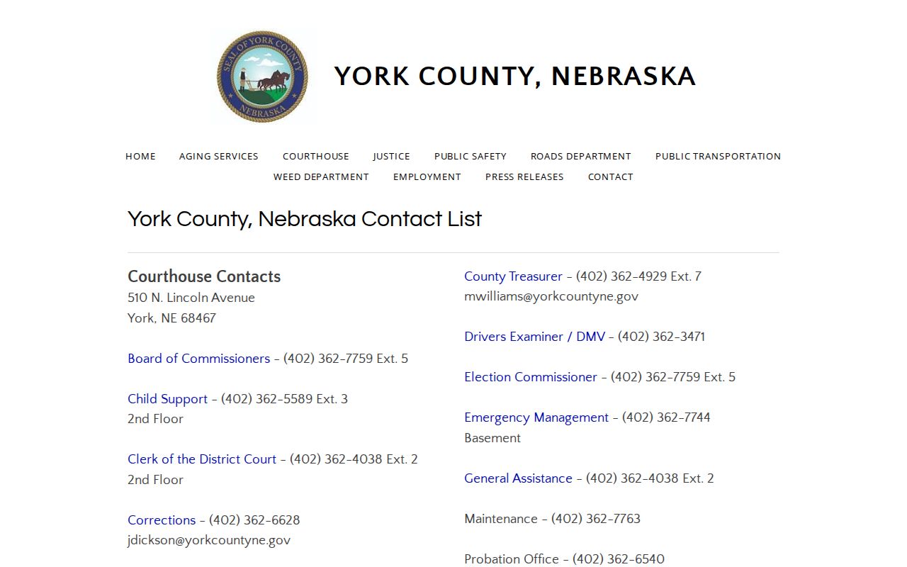 York County official phone routing directory for court, Sheriff, and Corrections contacts